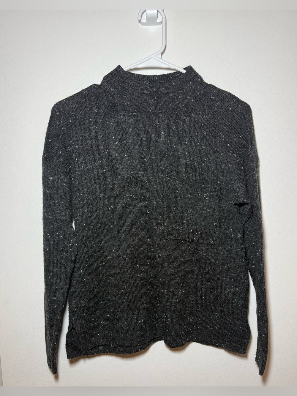 Madewell Women's Gray Speckled Knit Mock Neck Pullover Sweater Pocket Size XS